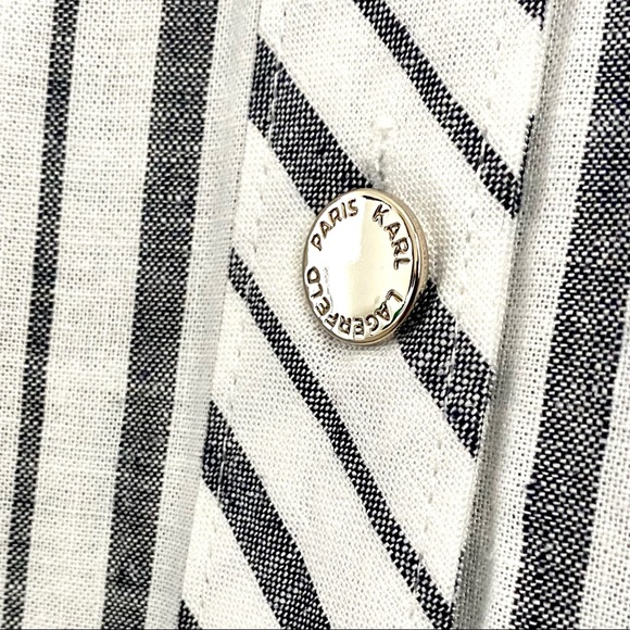 KARL LAGERFELD Striped Asymmetric Shirt Dress In Soft White NWT - Picture 10 of 13